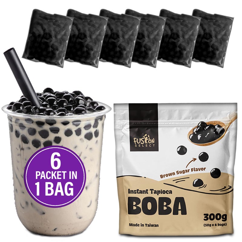 Fusion Select Instant Boba - No-Cook Instant Tapioca Pearls for Bubble Tea Drinks, Hot or Cold Sweet Milk Beverage - Microwave or Heat With Boiling Water - Real Brown Sugar Flavored Balls (6) - Image 1